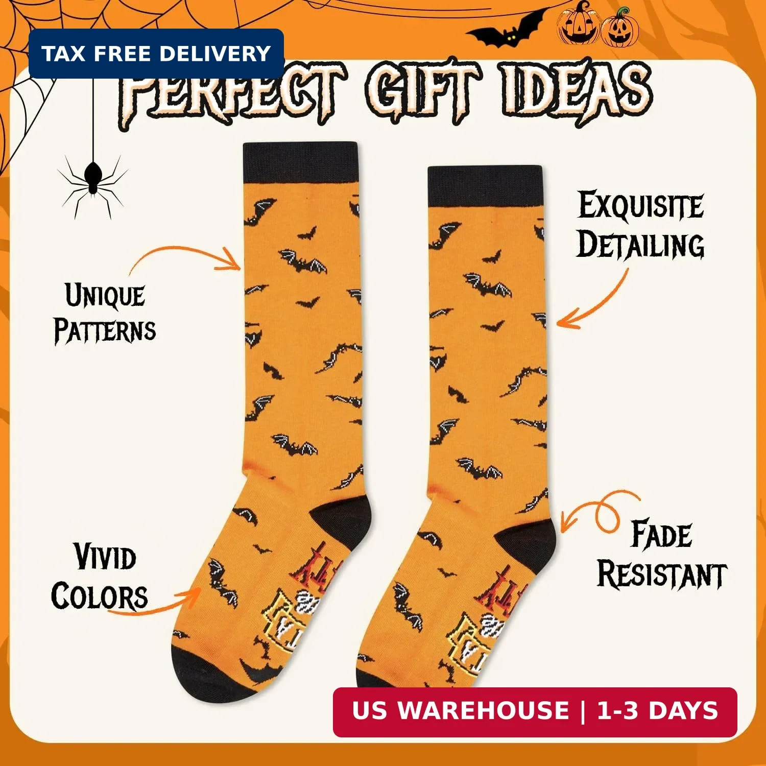 HAPPYPOP Halloween Ghost Bat Gifts – Scary Spooky Horror Knee High Socks for Tee