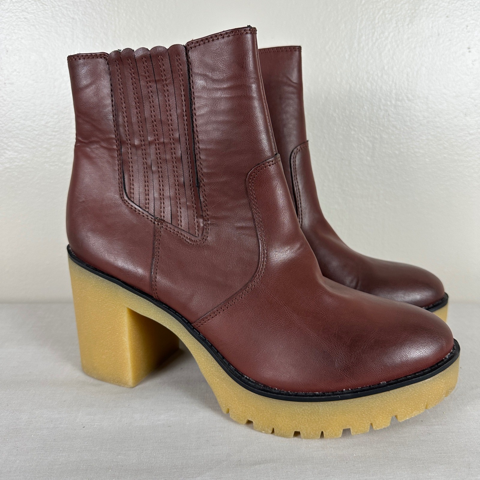 Sun + Stone Women’s 11 Lennii Platform Ankle Boots Burgundy Lug Sole Block Heel