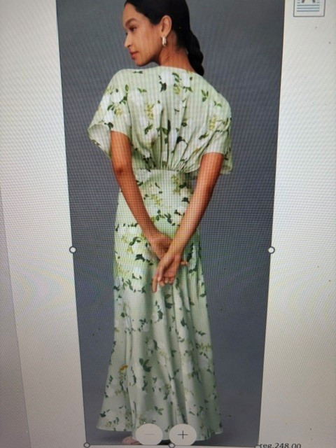 Leila Deep-V Flutter-Sleeve Satin A-Line Gown. Soft Meadow Green.Sz.2 NIB