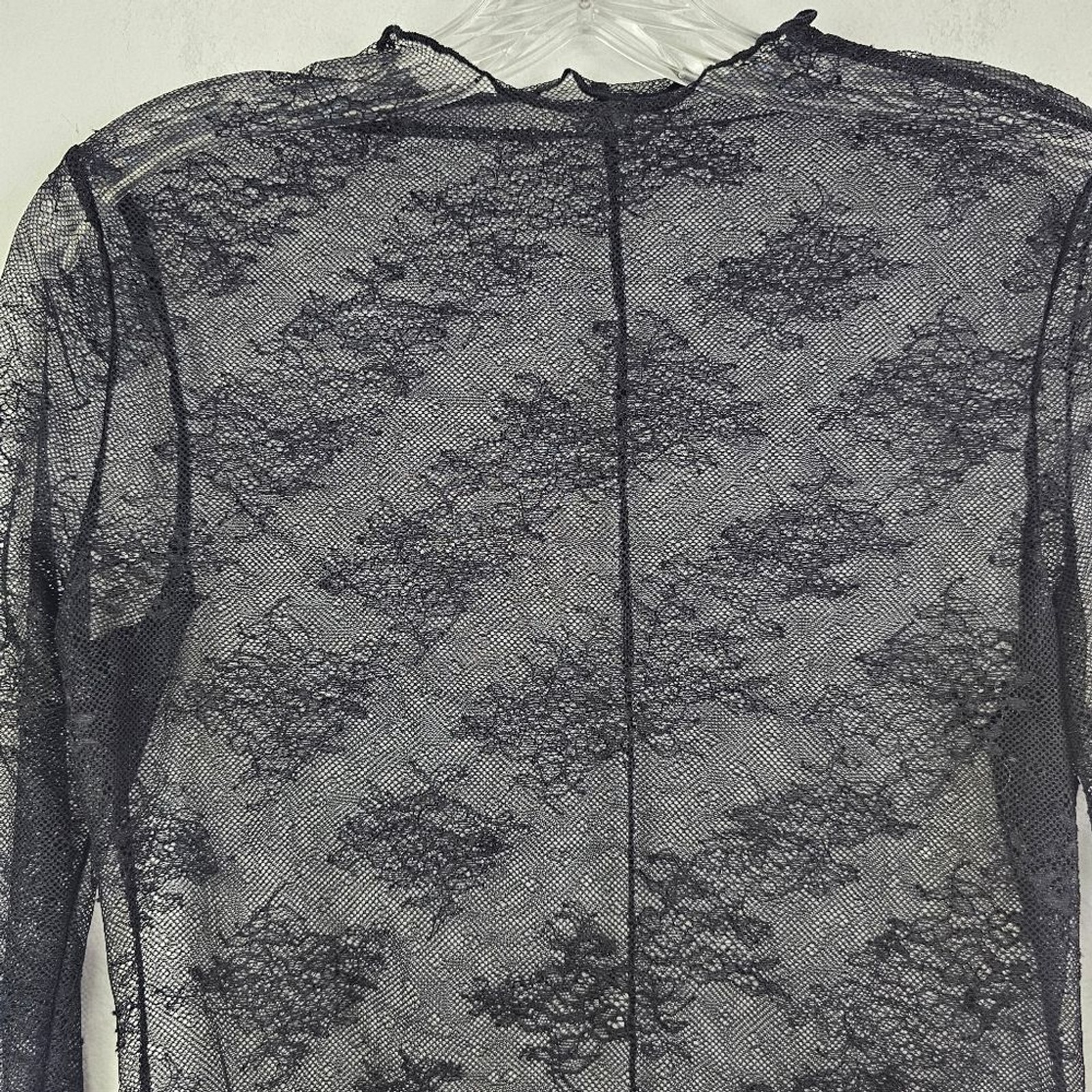 Black Top Embroidered Lace Sheer Long Sleeve Sz M Dark Fairy Whimsigoth