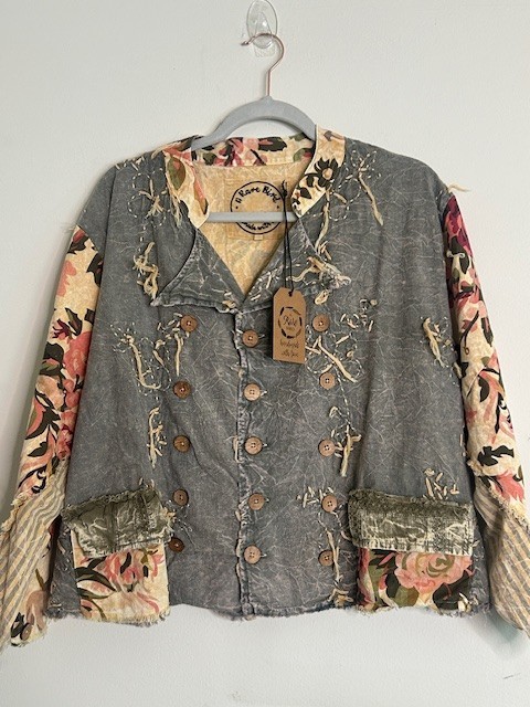 #1396 A Rare Bird Chambray Knotted Floral Mixed Shabby Chic Shirt/Jacket NWT