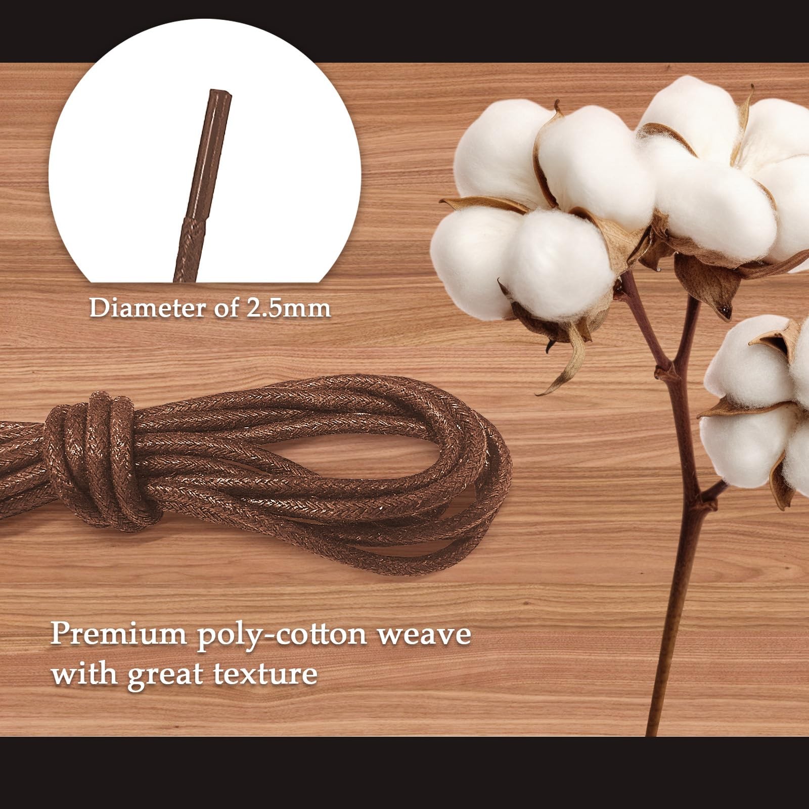 2 Pairs 2.5mm Waxed Round Shoelaces, 80cm/31.5″ 80cm/31.5 inches, Brown
