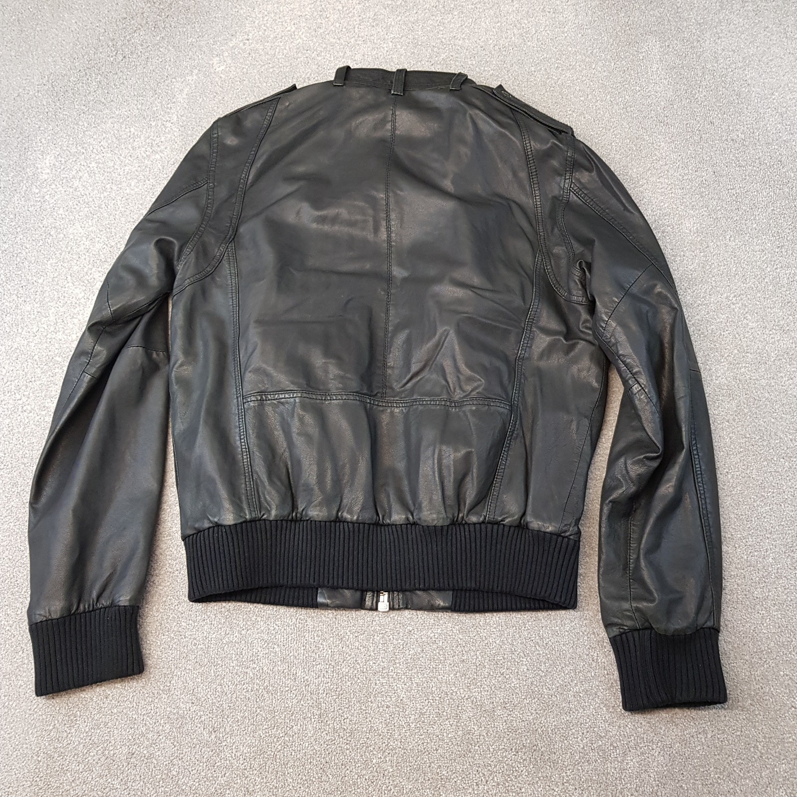 Superdry Mens Jacket XL Black Leather Brad Biker Coat Moto Cafe Racer Trucker