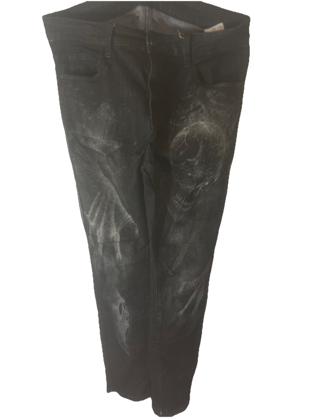 Mens Gothic Grunge Horror Skull Scream Black Jeans Distressed Straight 32×32
