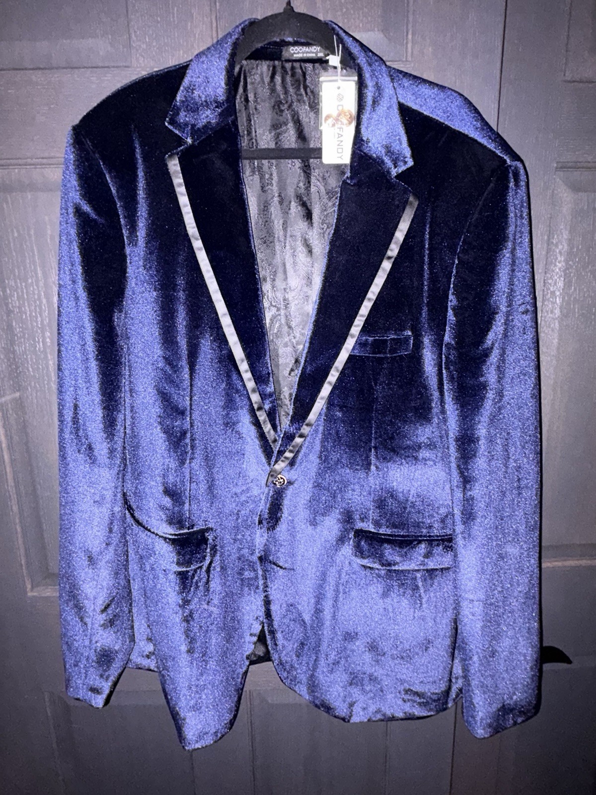 COOFANDY Royal Blue Velvet Dinner Jacket Mens XXL One Button Formal Evening
