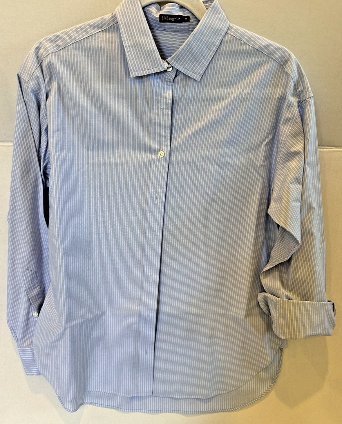 JMcLaughlin Blue w White Stripes Button Down Medium