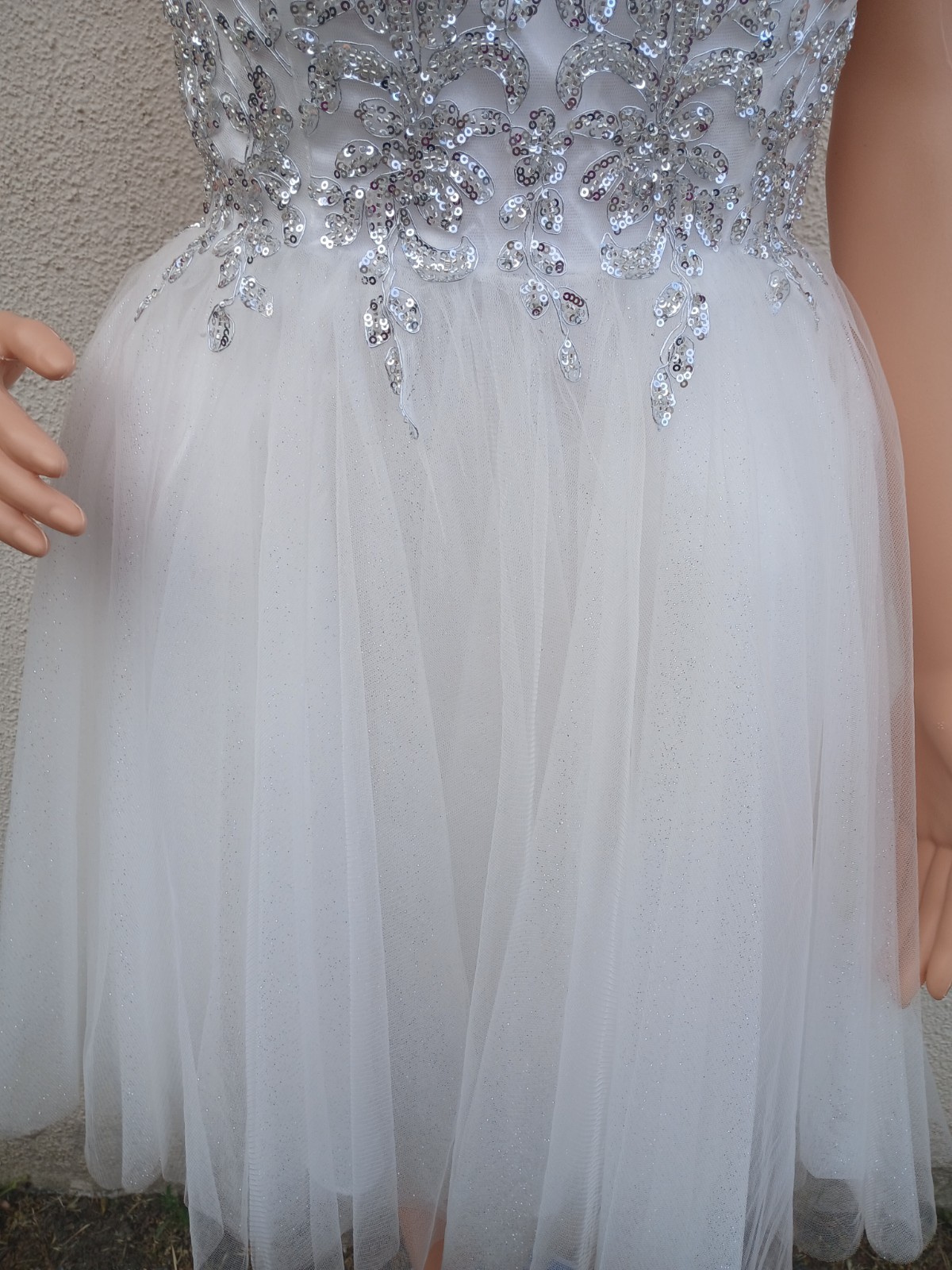 Ladivine Cinderella Divine White Silver Sequin Homecoming Dress Corset Back (L)