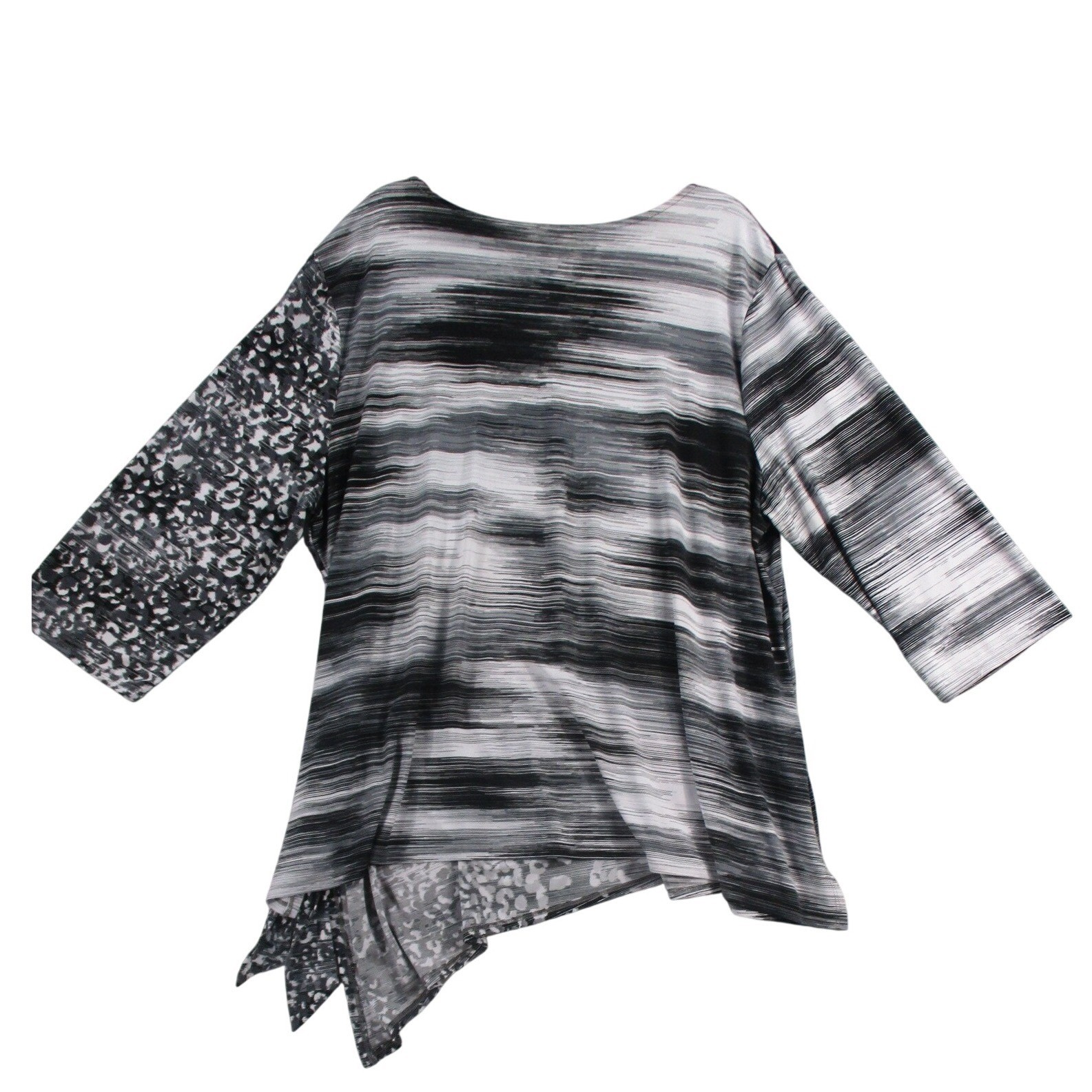 Cato Womens Plus Size 22/24W Abstract Print Asymmetric Hem 3/4 Sleeve Top Black
