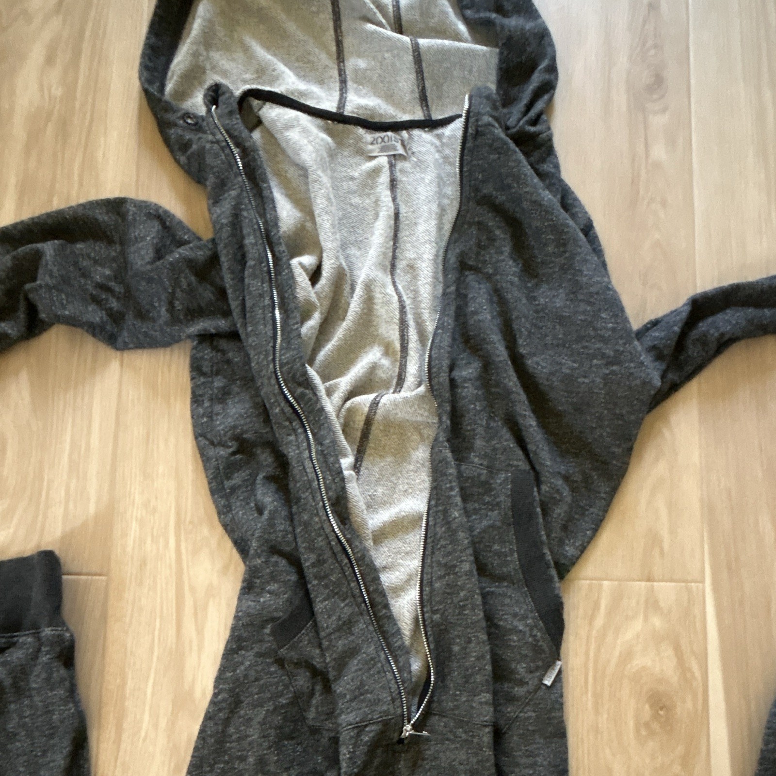 2(X)IST Gray Hooded Full Zip Fleece Cotton One-Piece Jumpsuit Women M