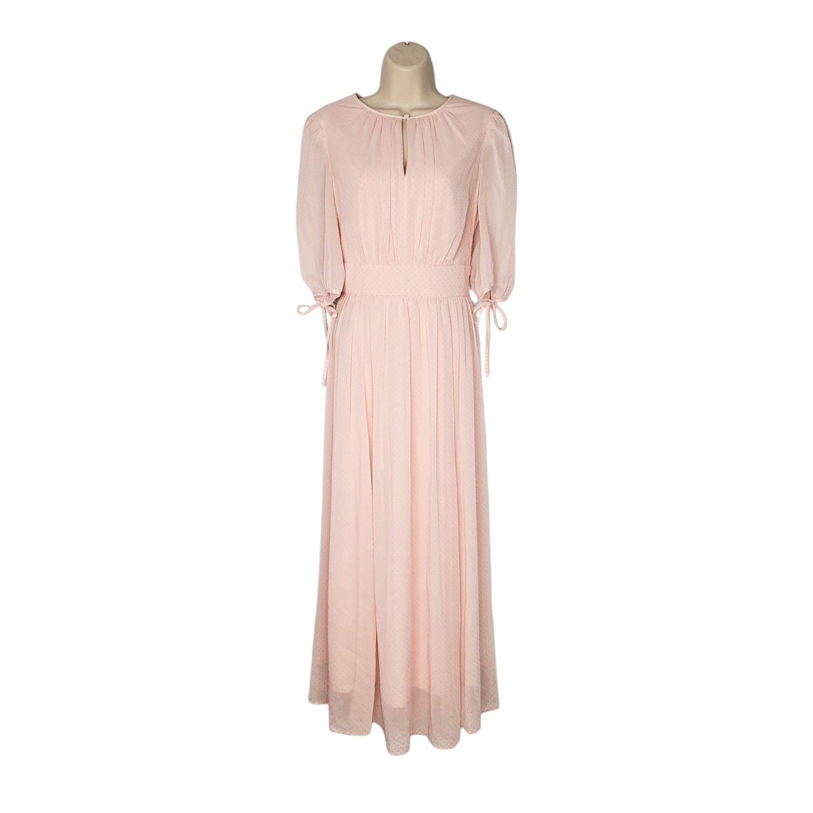 Gal Meets Glam Louise Swiss Dot Keyhole Flared Maxi Dress Powder Pink Size 6