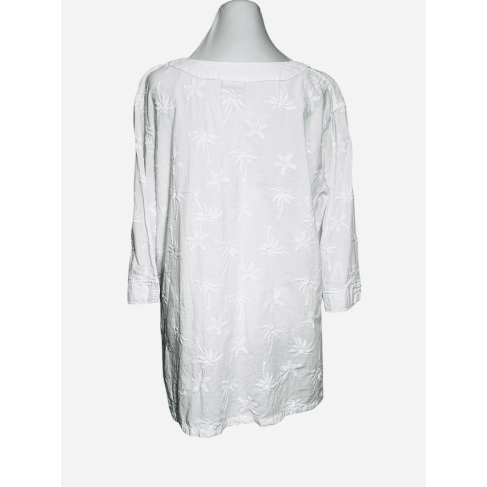 Sea Breeze White Embroidered Tunic Top Size M Palm Trees Starfish Resortwear