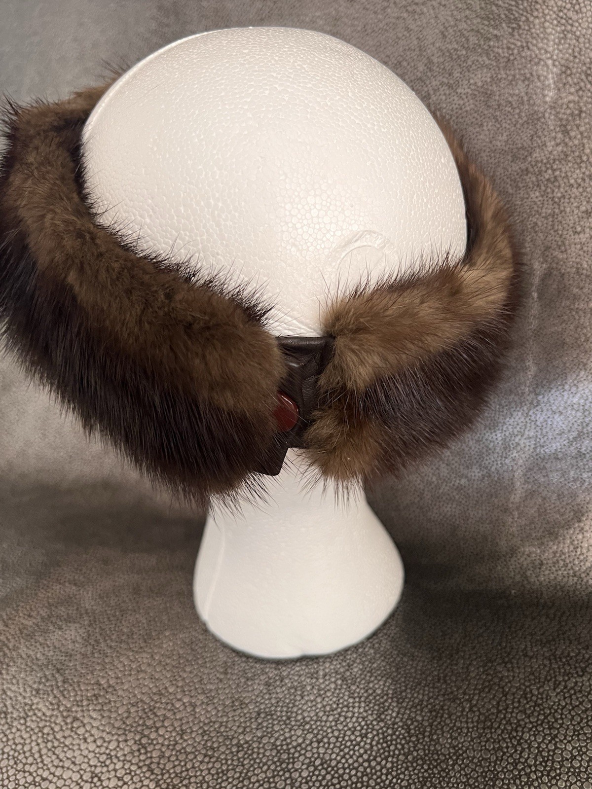 Classic Brown Mink Headband With Fur On The Inside And Snap In The Back