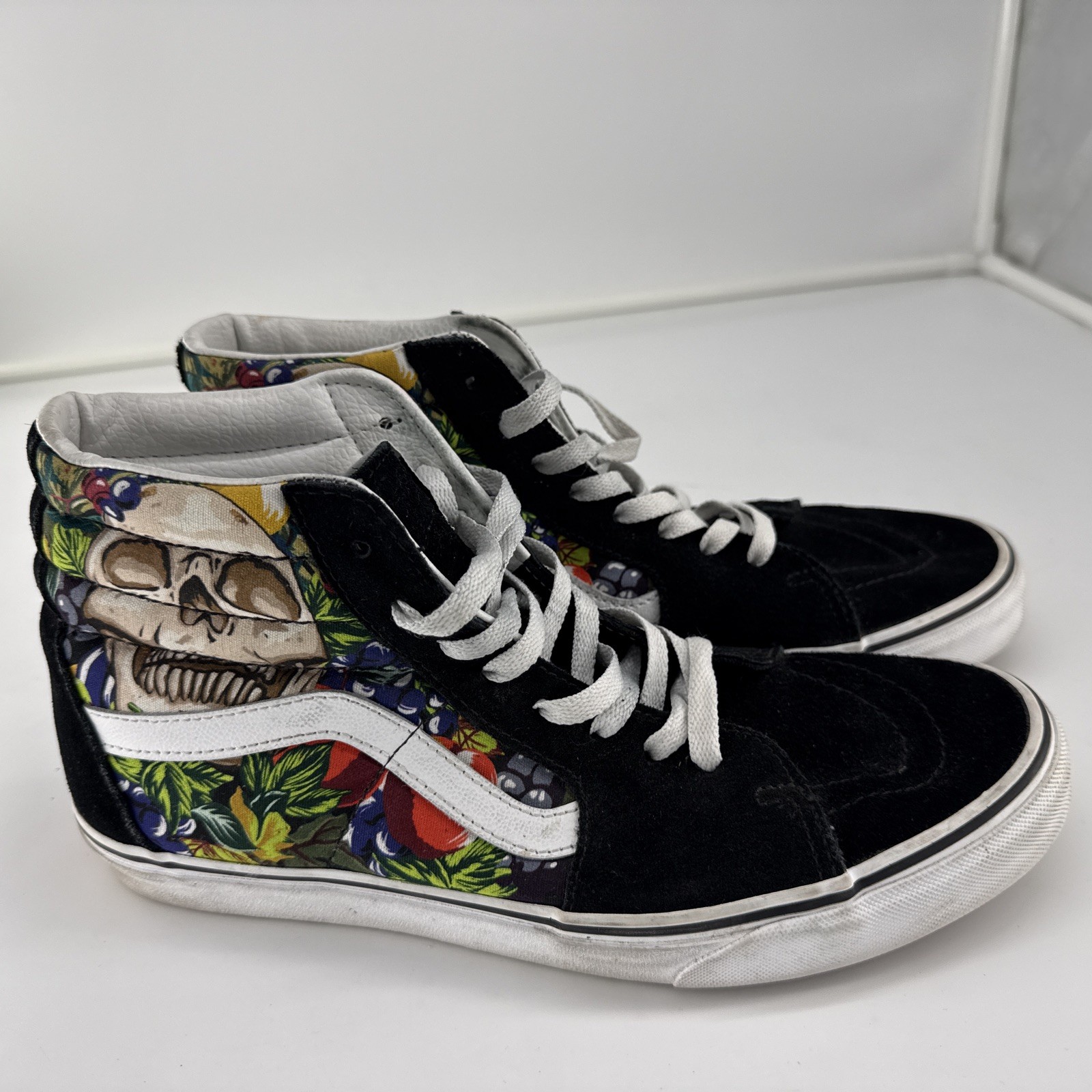 VANS Sk8 Hi Fruit Skull Skeleton Black White Striped Shoe Unisex Sz M 9.5 /W 11