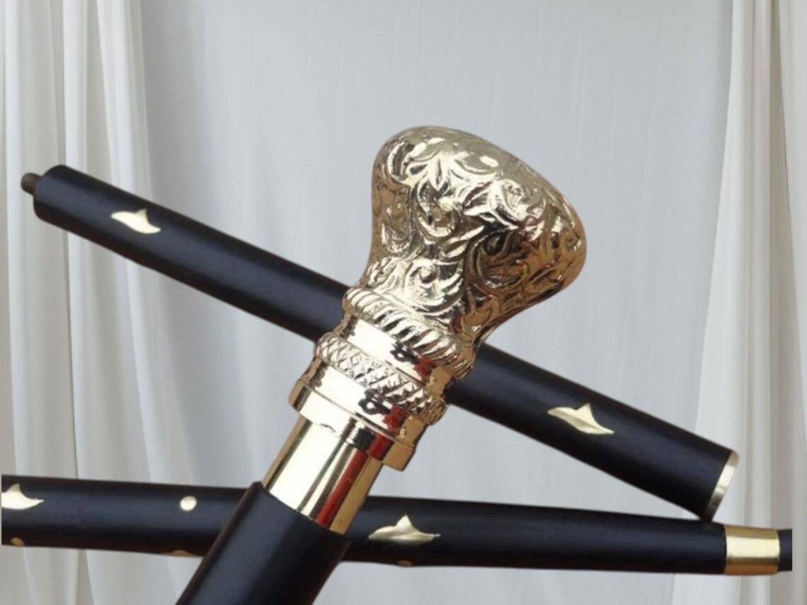 Nautical Brass Engrave Handle Walking Stick Classic Gentleman Handmade Cane Gift
