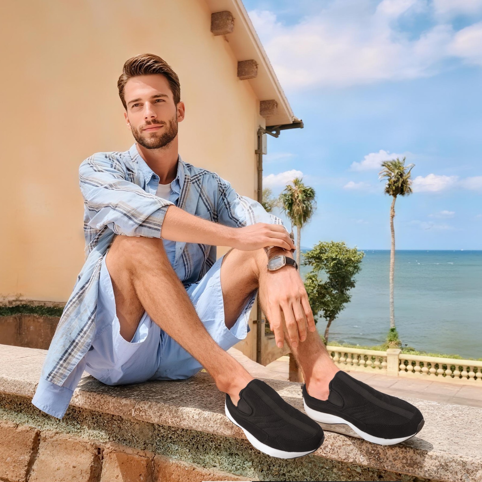 Men’s Slip-On Mules | Indoor/Outdoor All Seasons Wide Slippers Lightweight