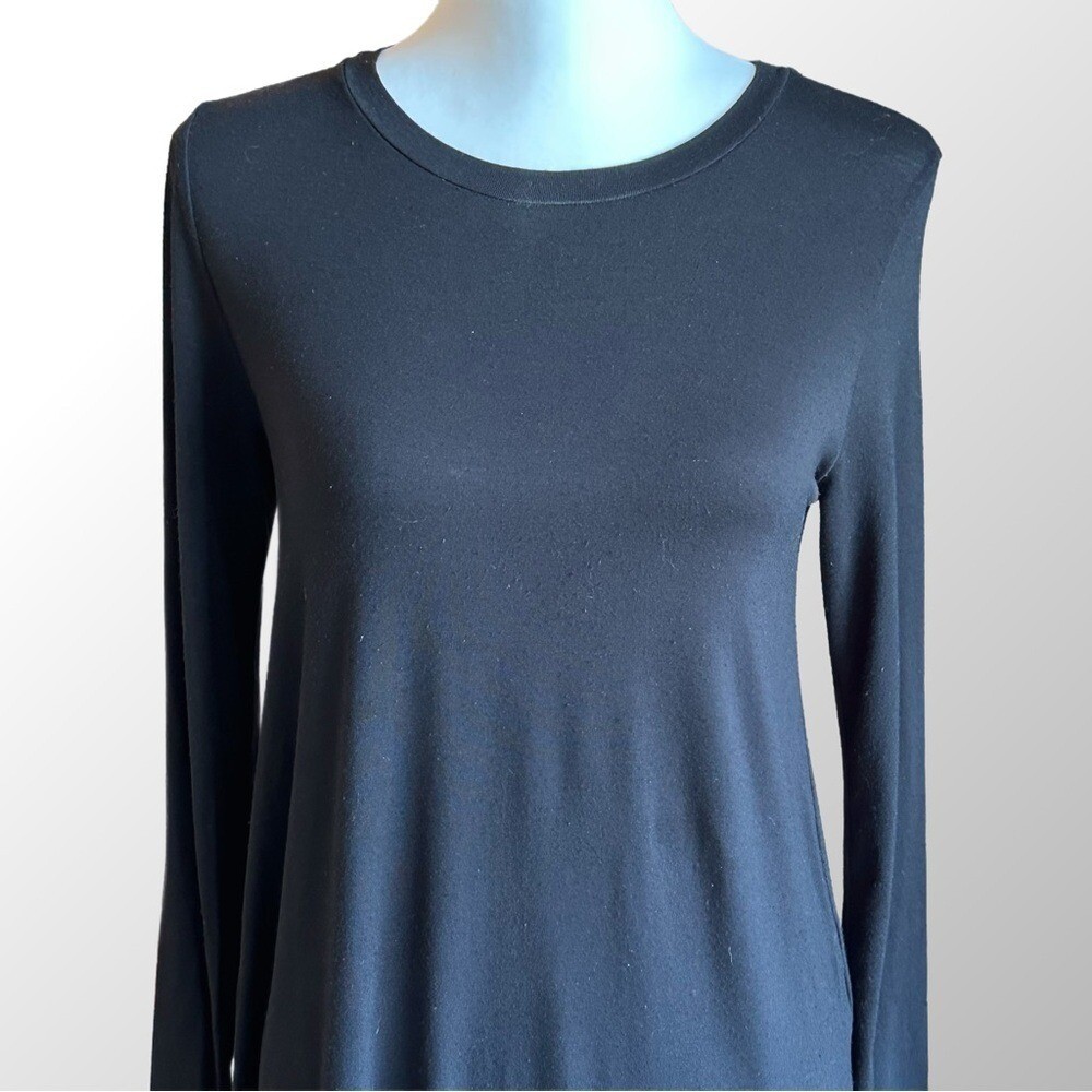 Eileen Fisher Tunic Top Womens PP Black Long Sleeve Viscose Jersey Side Slit