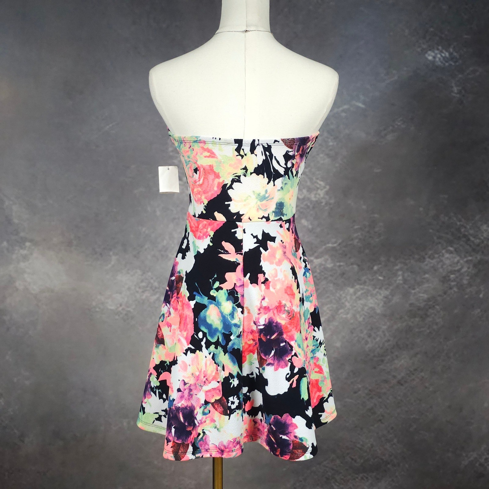 NWT Vintage Y2K Charlotte Russe Indie Floral Strapless Skater Mini Dress Black S