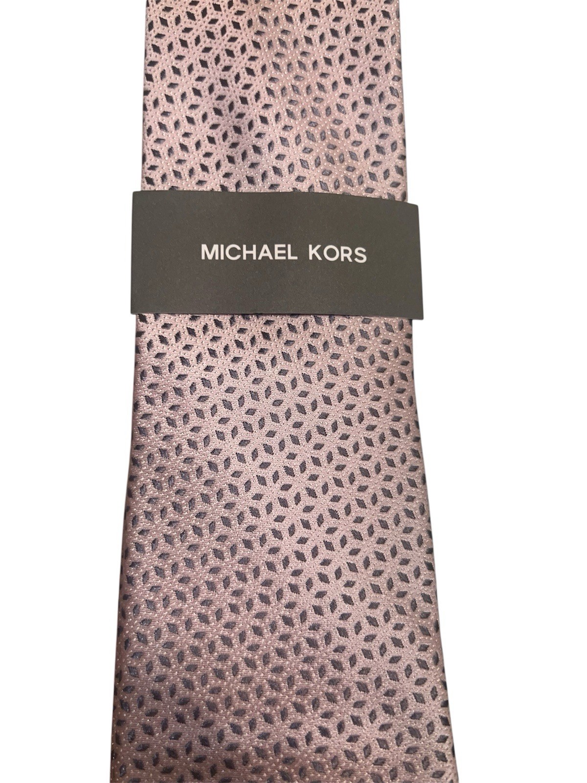 NWT Michael Kors Classic Tie Pink W/Grey Design width 3 1/8″ 100% Silk MSRP $65
