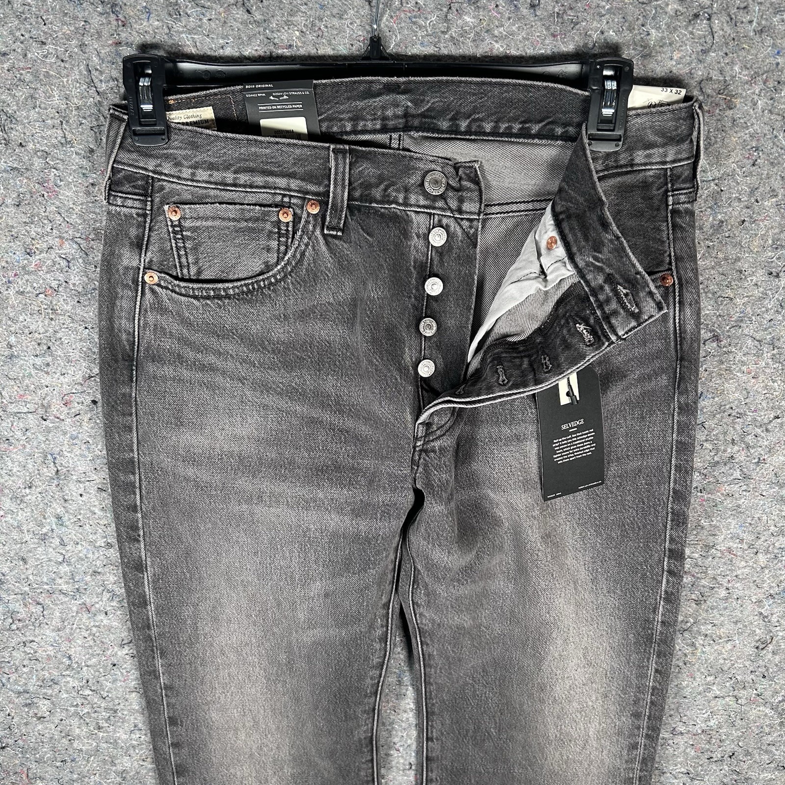 Levi’s 501 Selvedge Straight Fit Big E Denim Jeans Black Ash Men’s Size 34×30