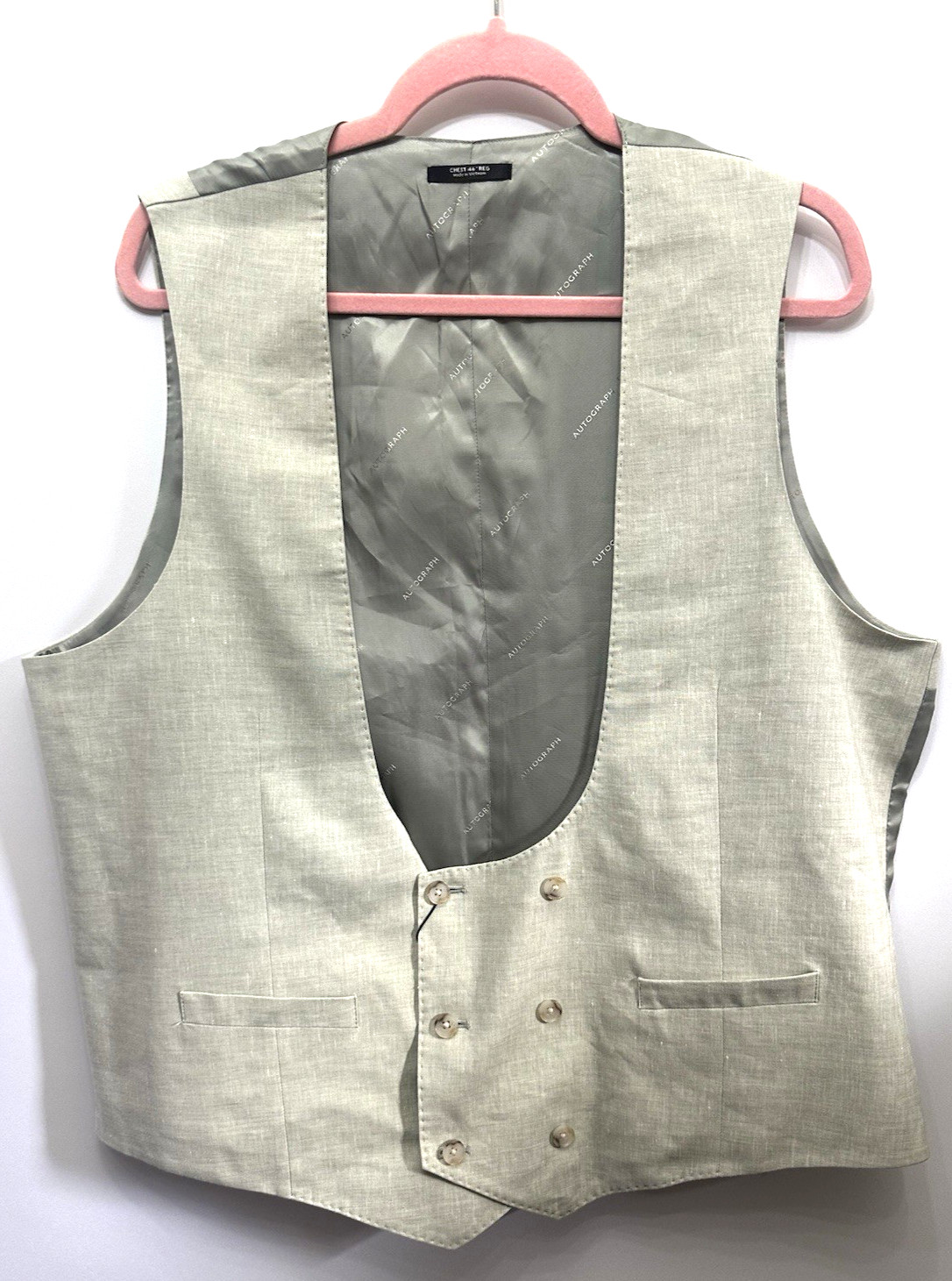 New M&S Autograph Marks & Spencer 40 44 46 light verdigris linen-blend waistcoat