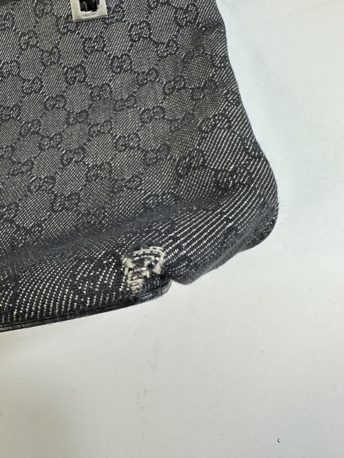 Authentic Gucci GG Black Leather Tote Bag Purse 10.25″ Wide 9.25″ High EUC