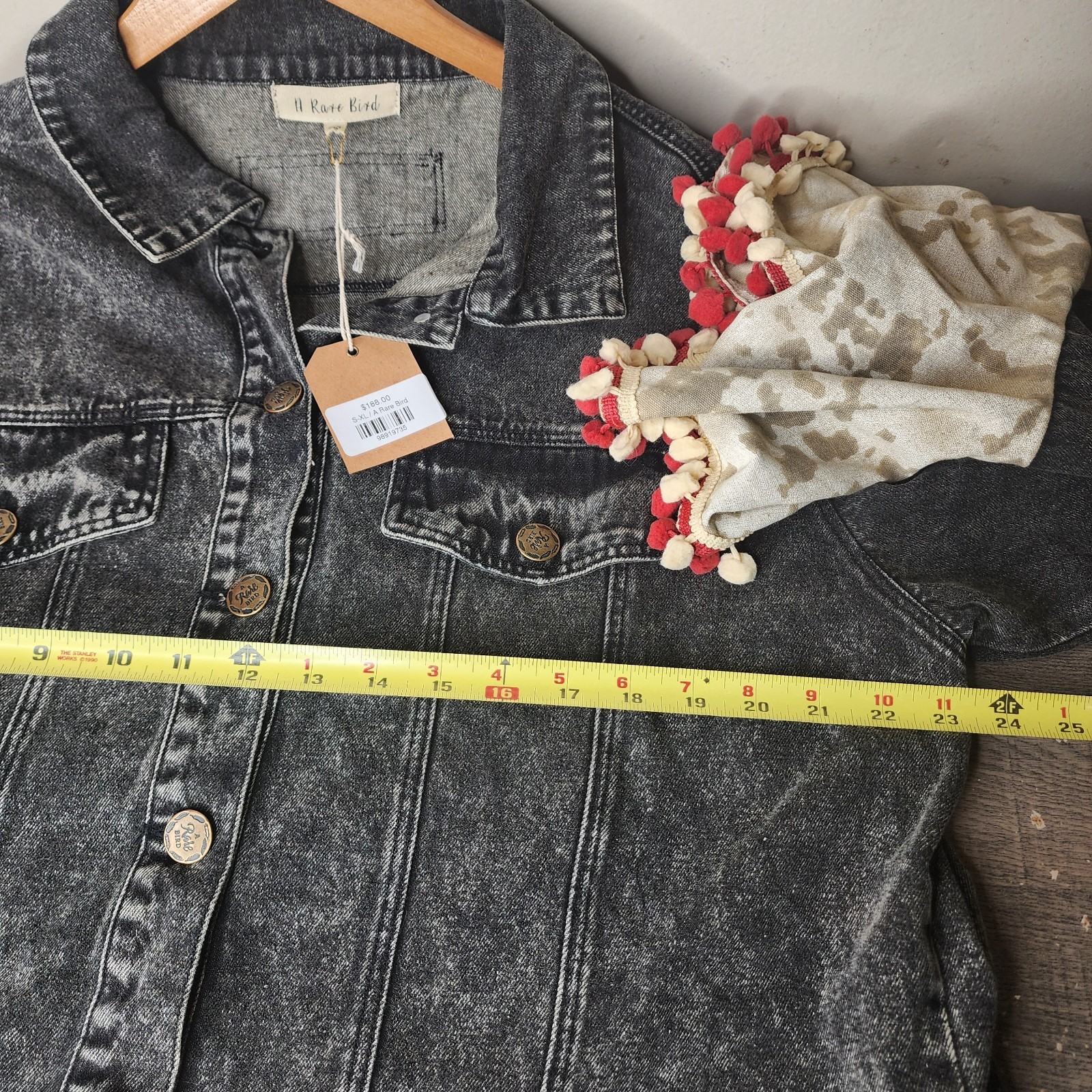 A Rare Bird American Bell Jacket Black Denim Boho Cowgirl Flag Womens NWT