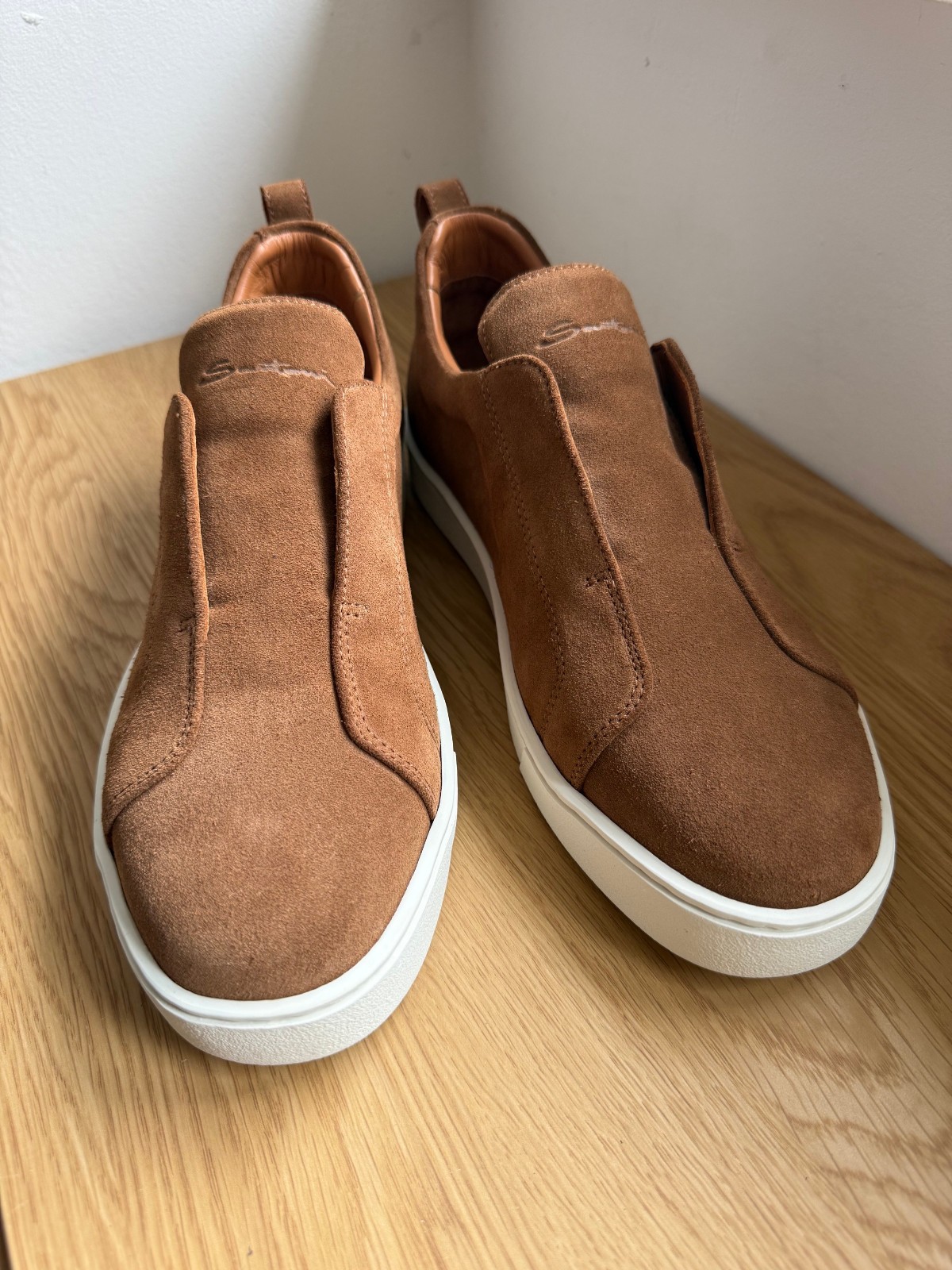 Santoni slip on brown suede sneakers/leather shoes/made in Italy / 43EU/10US/9UK