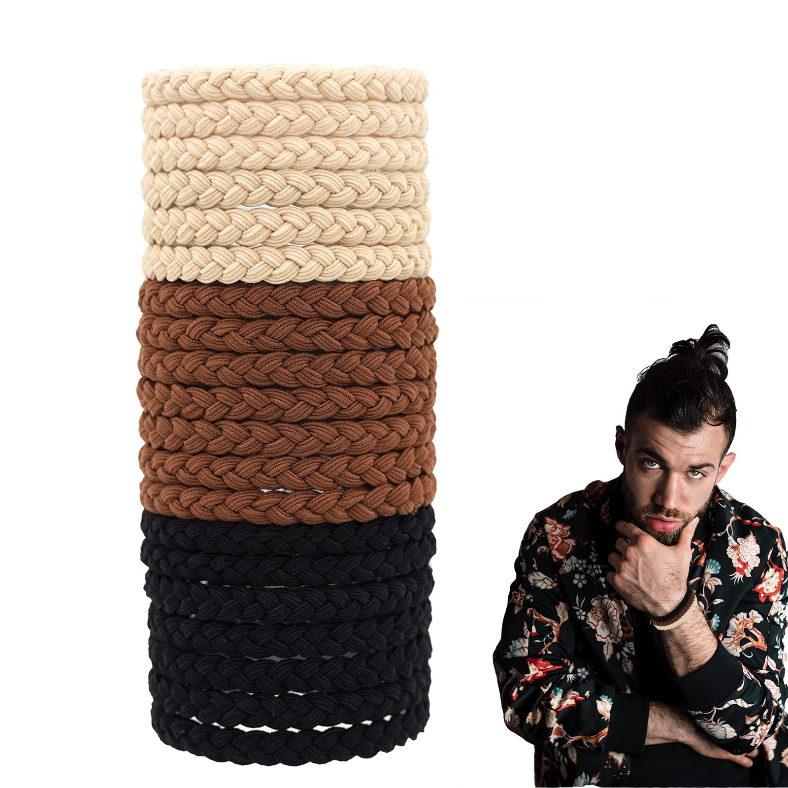 20 Pcs Braided Hair Ties for Men Long Hair Elastic Bun Hair Ties