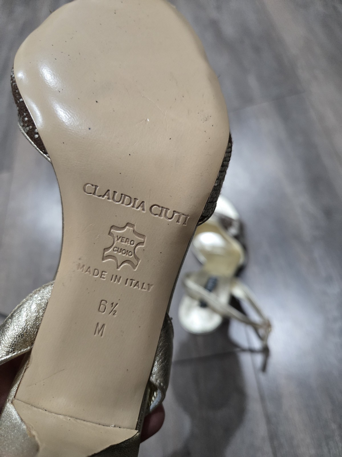 Claudia Ciuti Made In Italy Gold Leather Slingback Sandals Heels Womens 6.5M