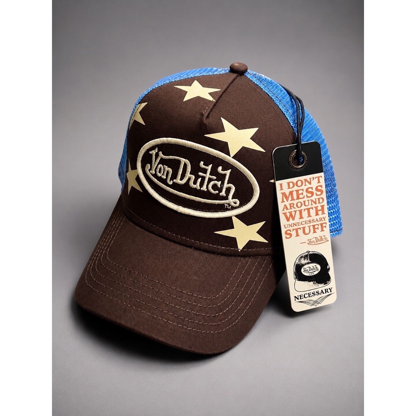 NEW Von Dutch Hat Brown Americana Patch Trucker Mesh SnapBack Cap Retro Y2K