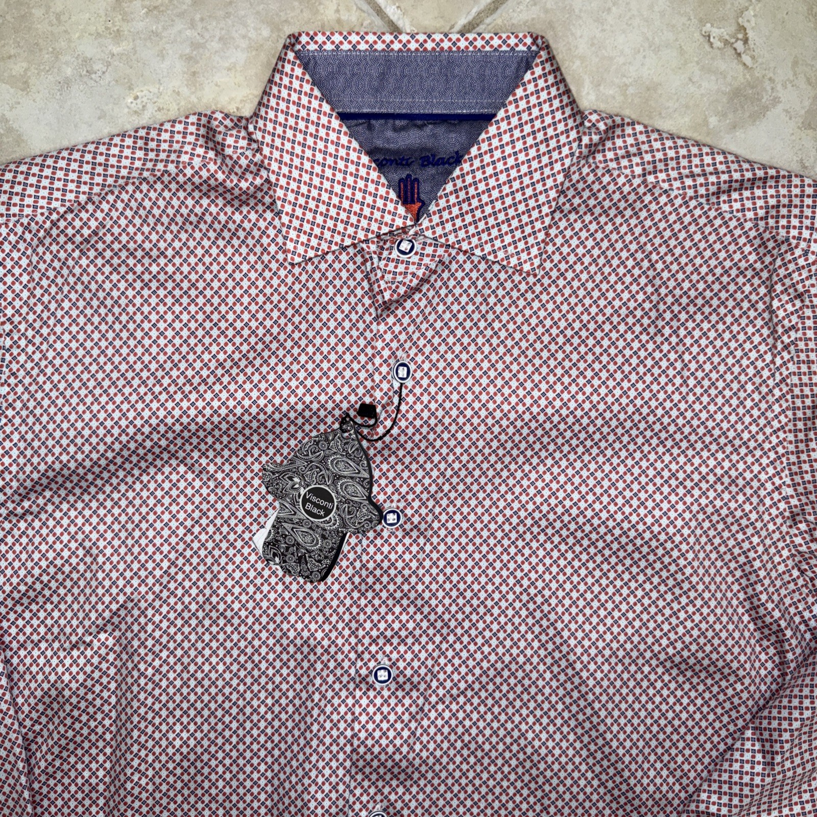 Luchiano Visconti Casual Shirt Mens S w/ Multicolor Red Geo Check L/S NWT $125
