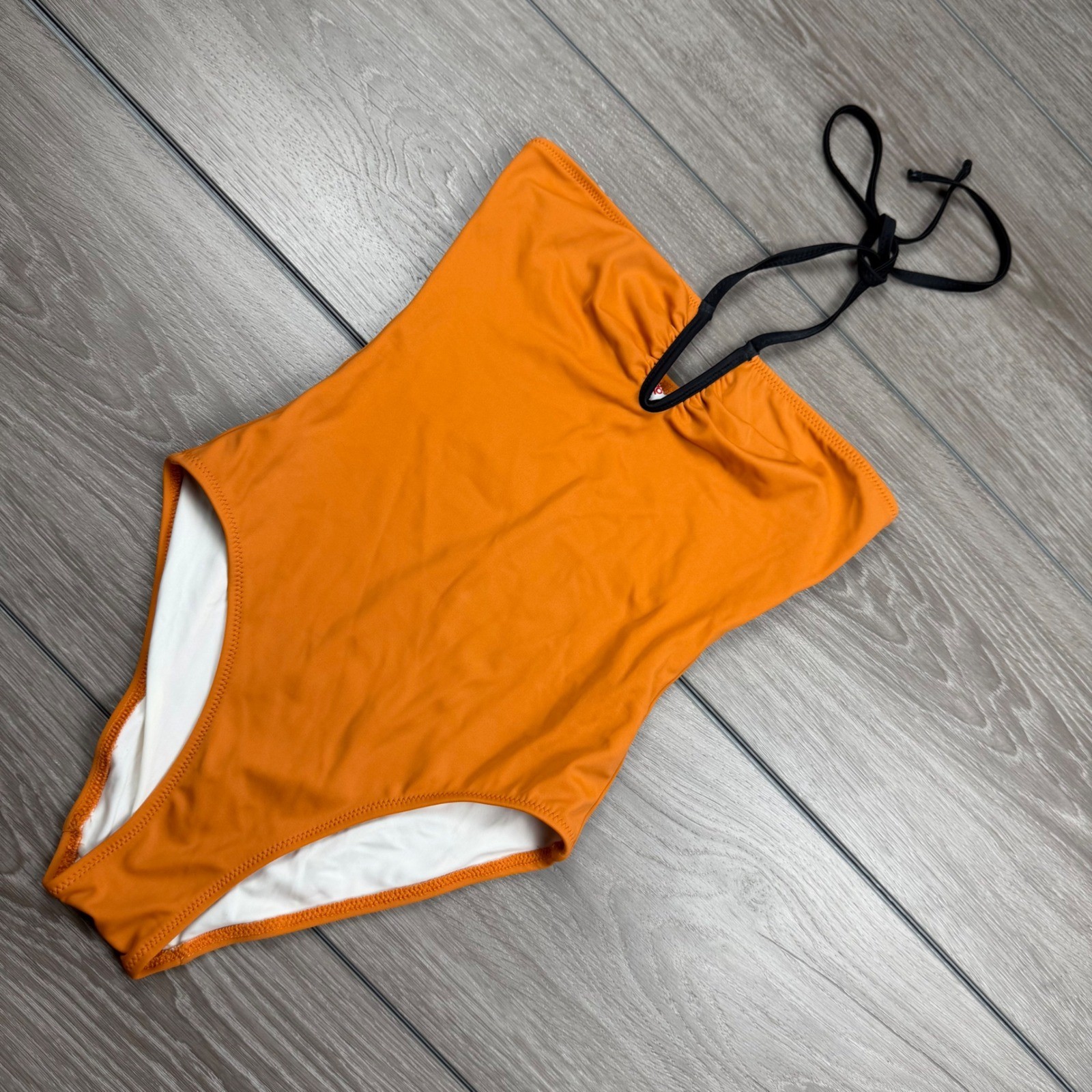 Solid & Striped Womens One Piece Swimsuit Halter Neck Orange XS