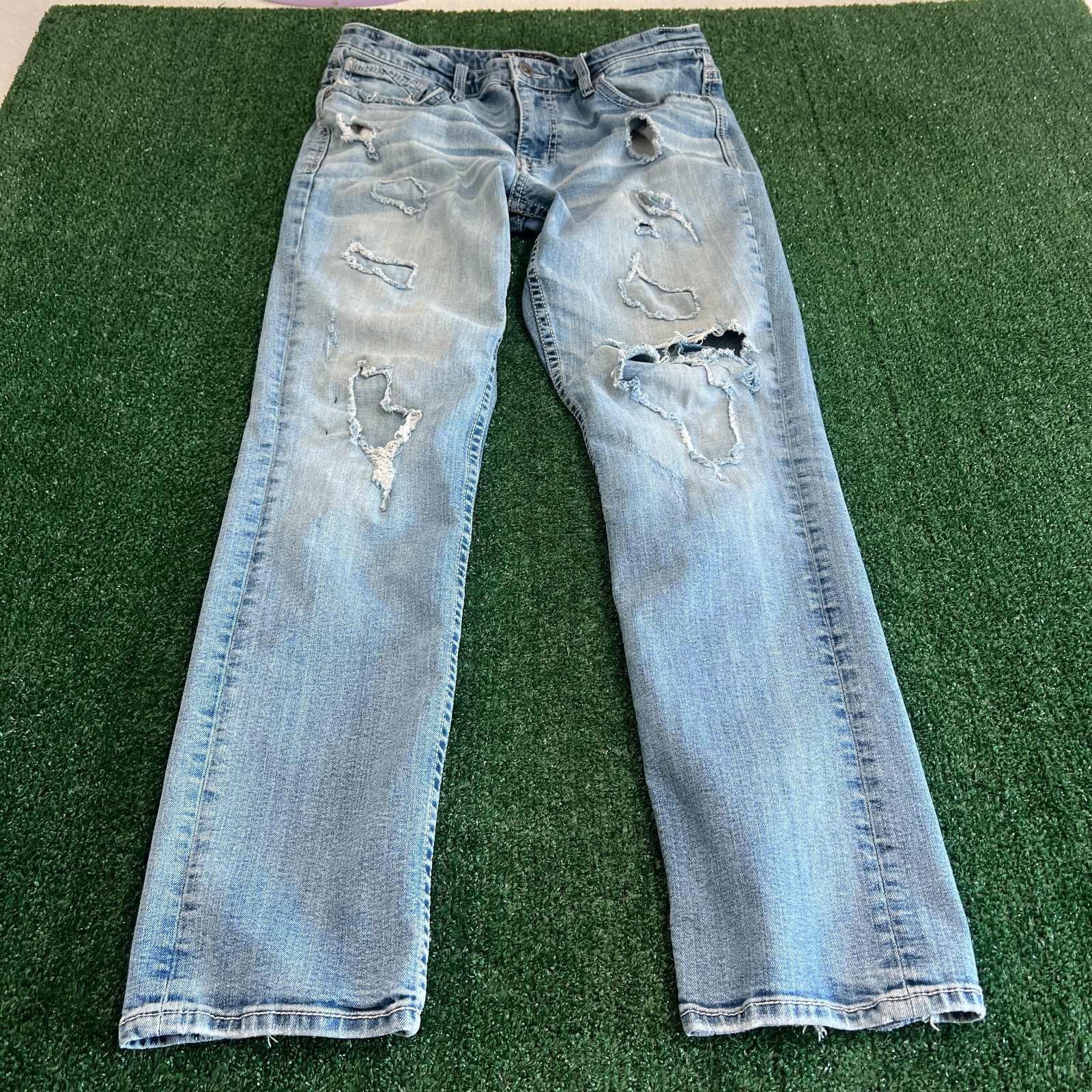 BKE Jake Straight Leg Distressed Stretch Mens 32×31″ Jeans Blue Ripped Slim