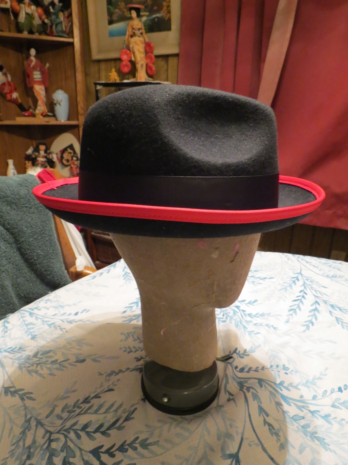 NEW, MEN’S BRUNO CAPELO CHICAGO SNAP BRIM BLK WT RED FEDOA AUSTRALIAN WOOL HAT