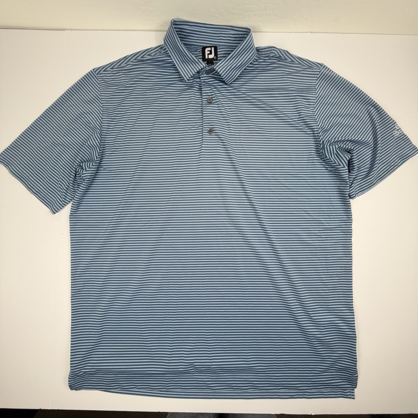 FootJoy Mens 2XL Blue Striped ProDry Golf Polo Shirt Olde Stonewall Logo
