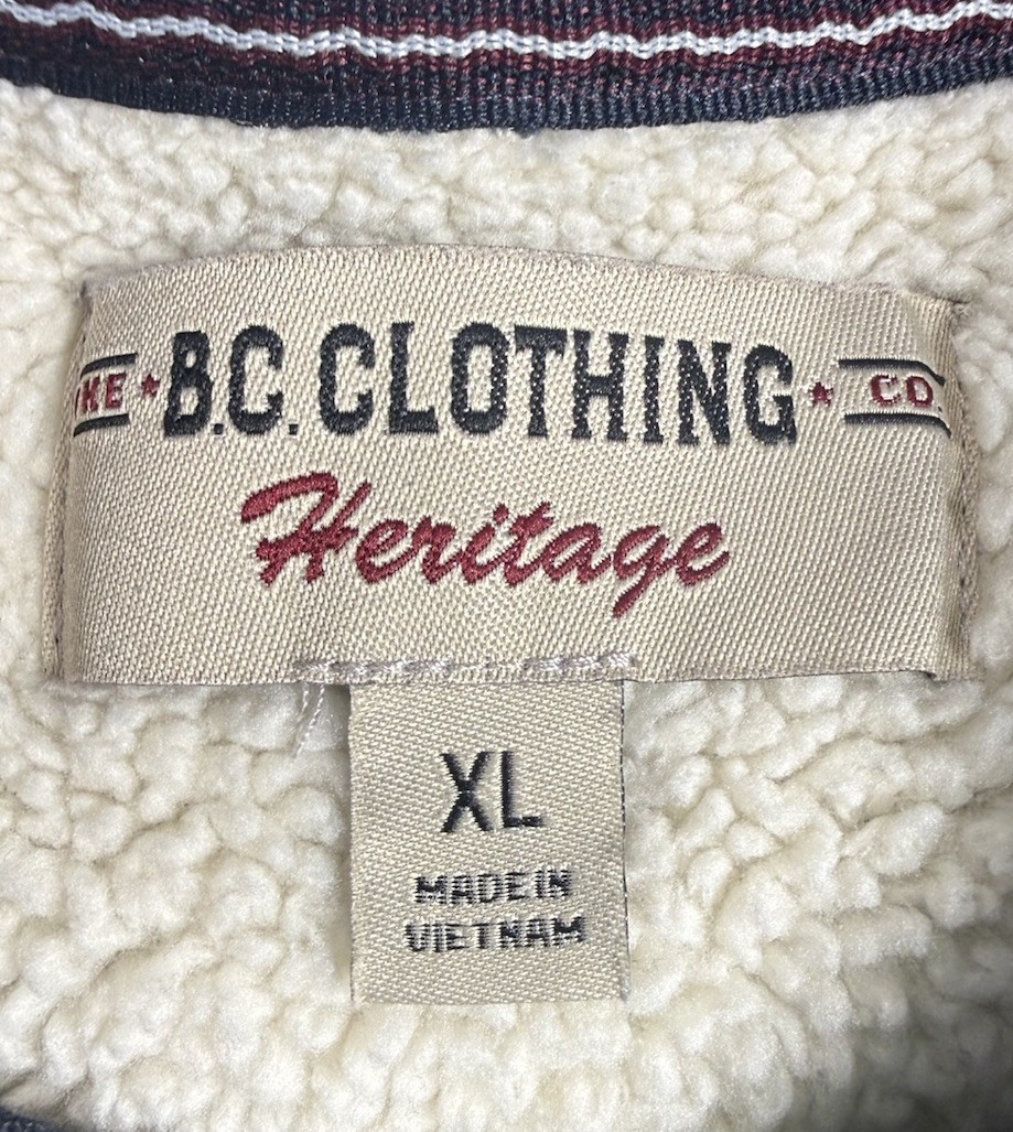 B.C. Clothing Co. Heritage Mens Sherpa Lined Crewneck Pullover Grey/Blue XL EUC