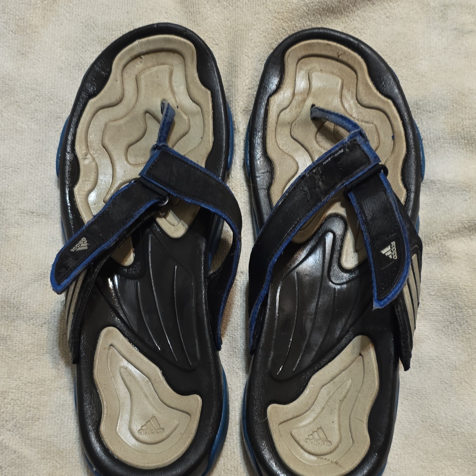 adidas Men’s Thong Sandals Hook & Loop Adjustable Strap Black/Blue/Beige US 11