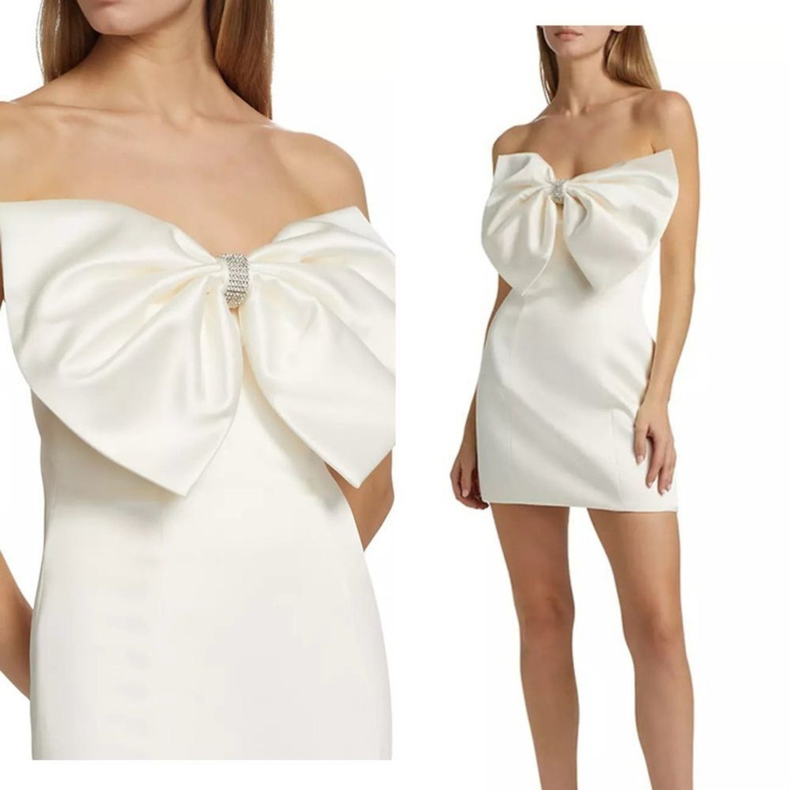 NWOT‎ Bronx and Banco Evie Bow Satin Elegant white Mini bridal Dress, XS