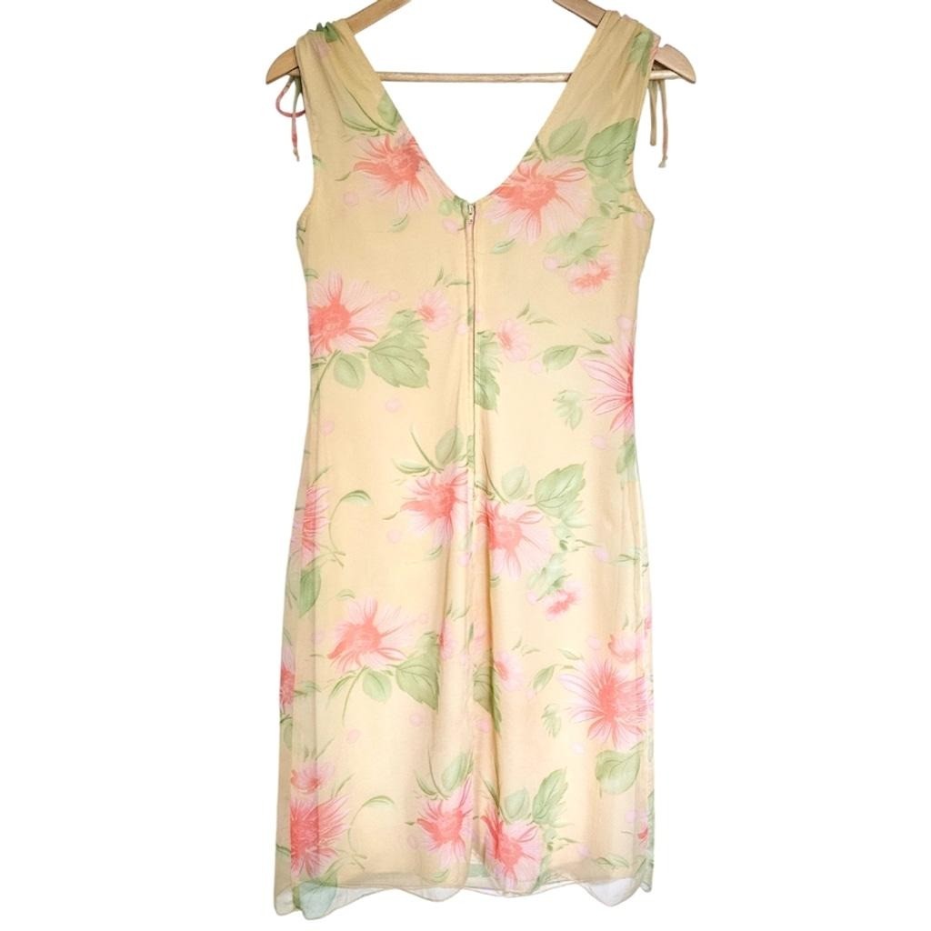 Y2K Hourglass Butter Yellow and Pink Knee-Length Floral Summer Cocktail Dress