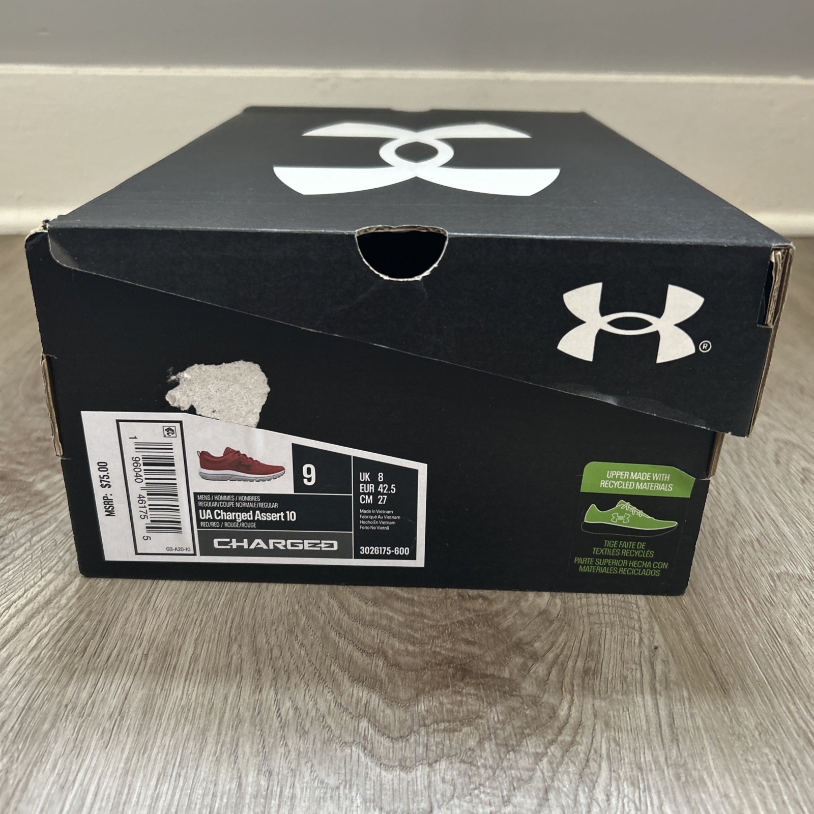 Under Armour Charged Assert 10 Mens 9 Running Shoes Red Sneakers 3026175-600