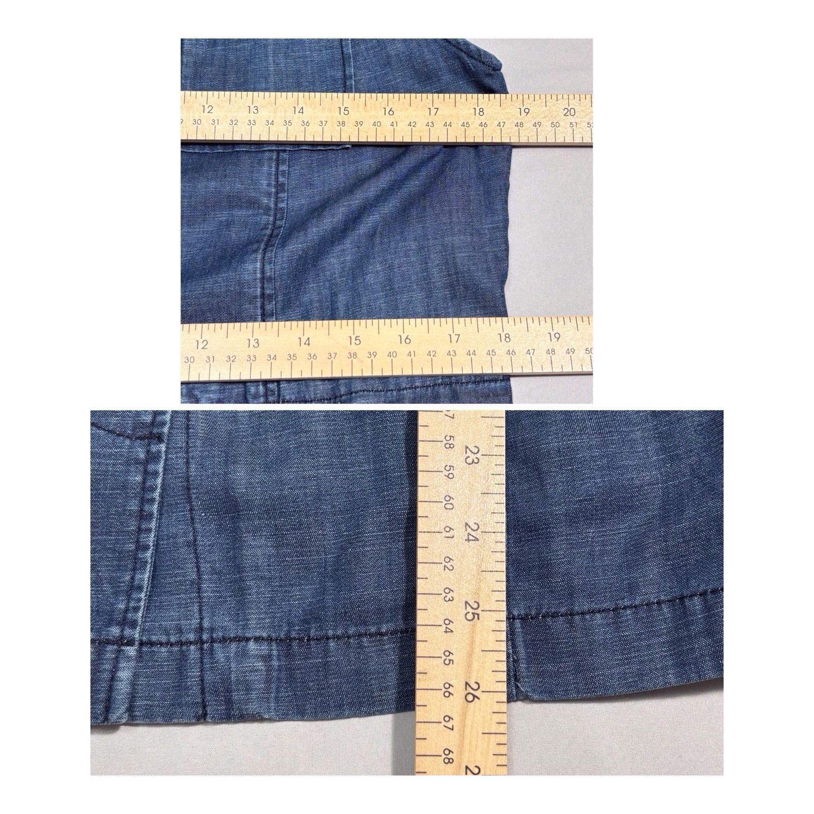 Talbots Blue Chambray Button Up Tunic Vest XL Pockets Cotton Linen Blend