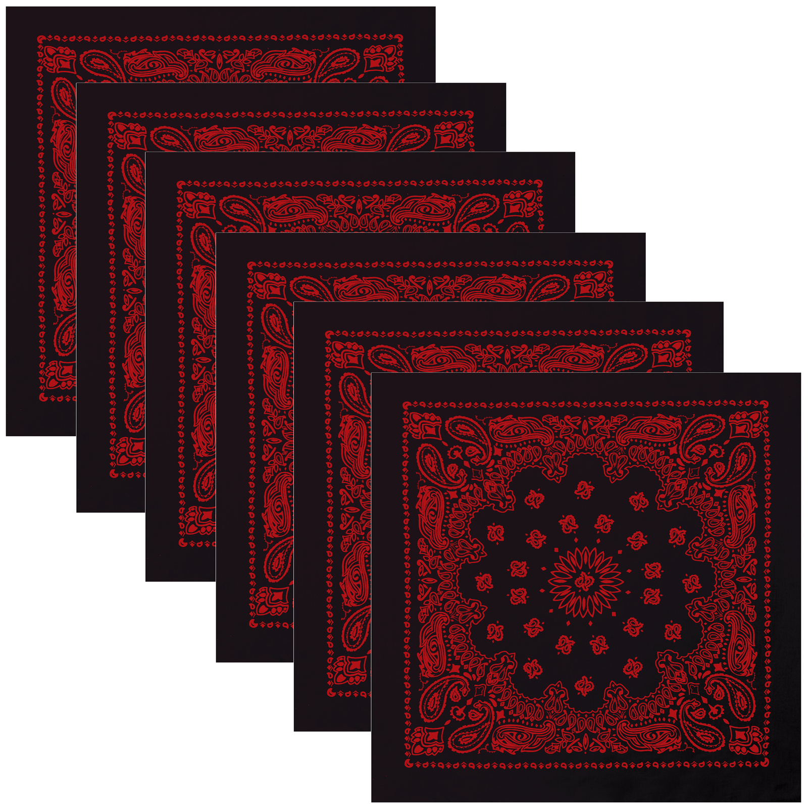Black Red Trainmen Paisley Bandana 6-Pack Extra Large Head & Face Wrap 27″x27″