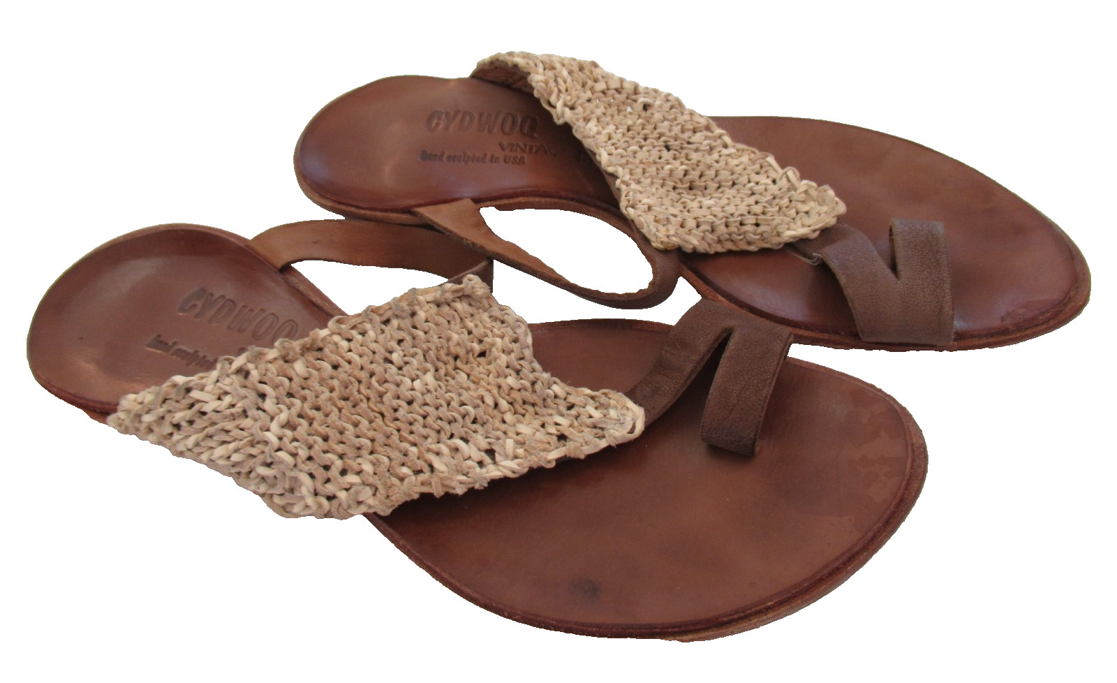$241 Retail: Handmade CYDWOQ Women’s Leather & Linen Sandals, Size 37 1/2