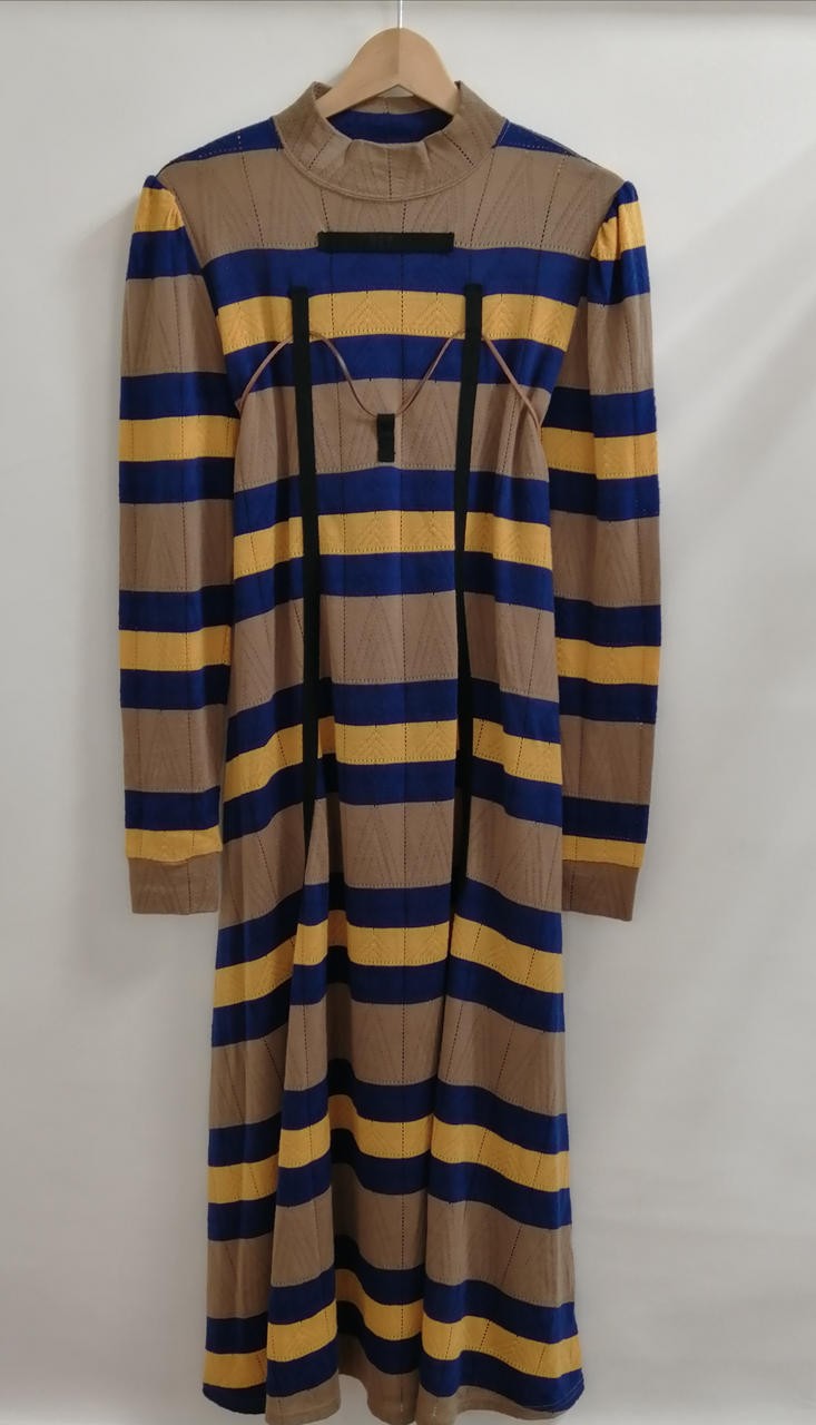 Striped Knit Dress S 47″ Long 39″ Shoulder Cotton Casual Women