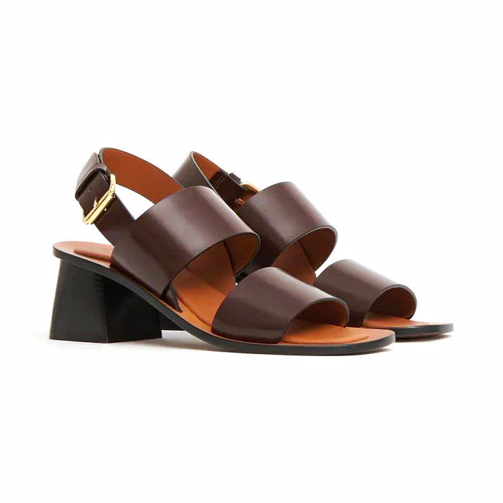 MANSUR GAVRIEL Women’s Chocolate Calf Leather Strappy Block Sandals 8