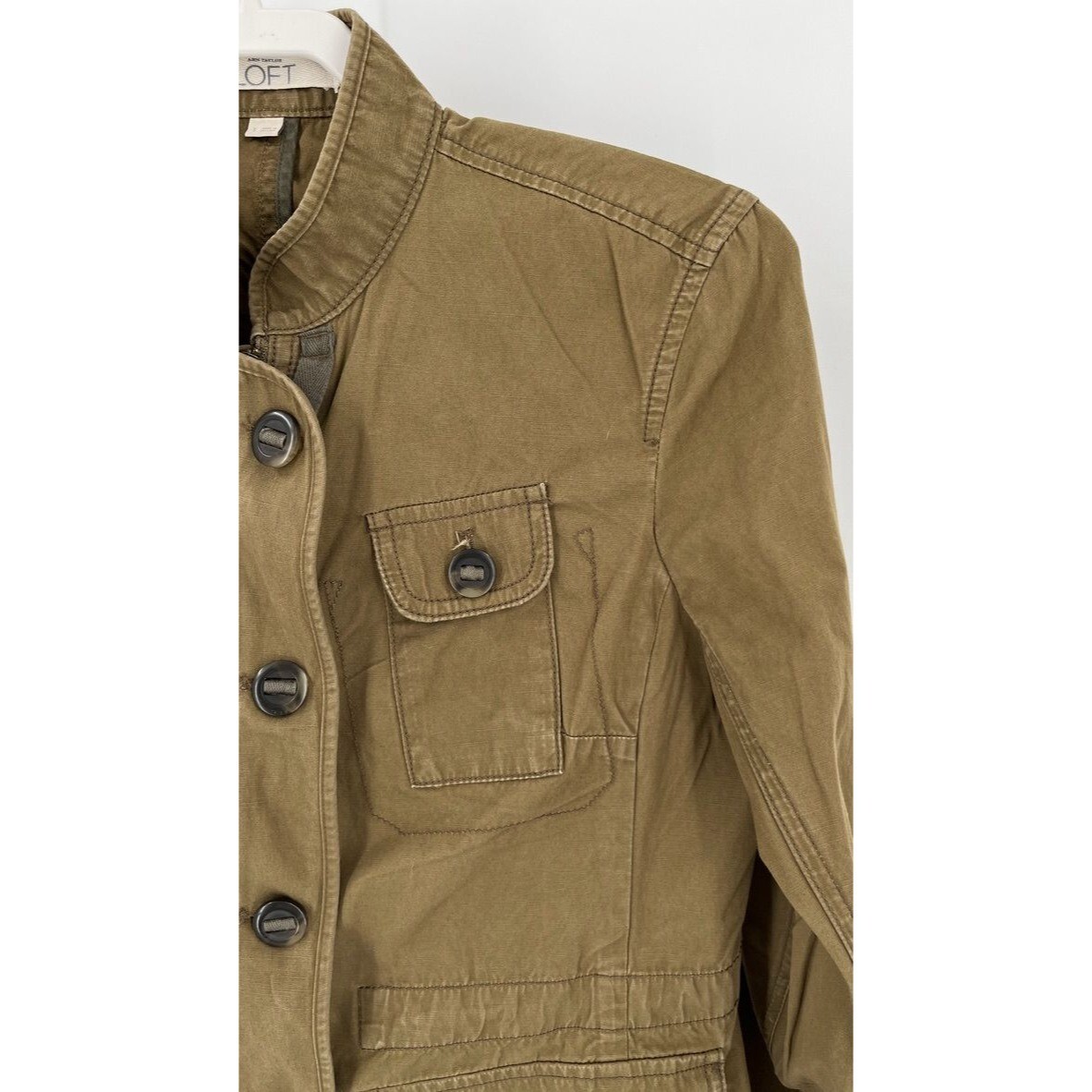 Anne Taylor Loft Olive Field Jacket Size S Women’s Button Zip Drawstring Close