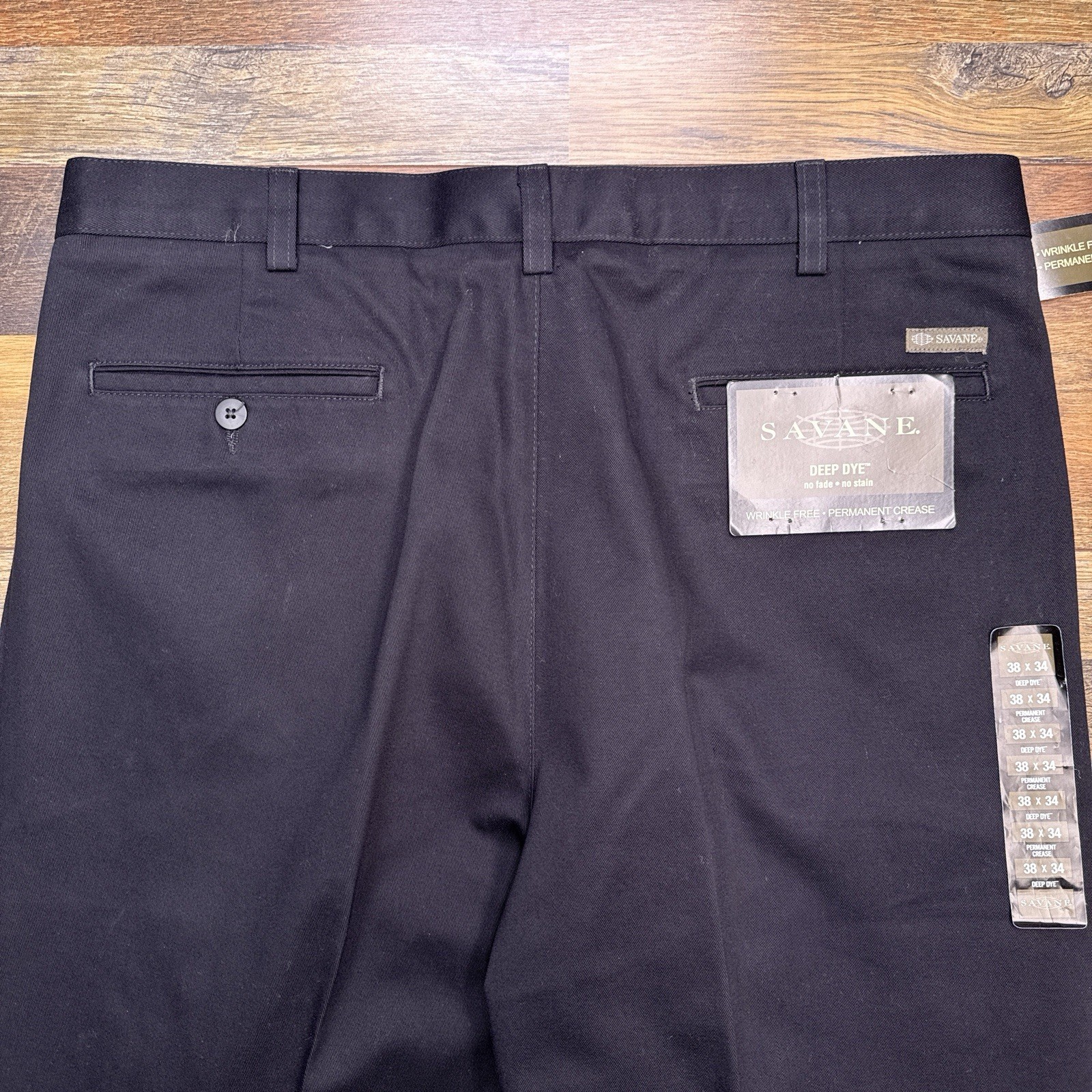 Savane Wrinkle Free Pants Mens 38×34 Black Permanent Crease Deep Dye New