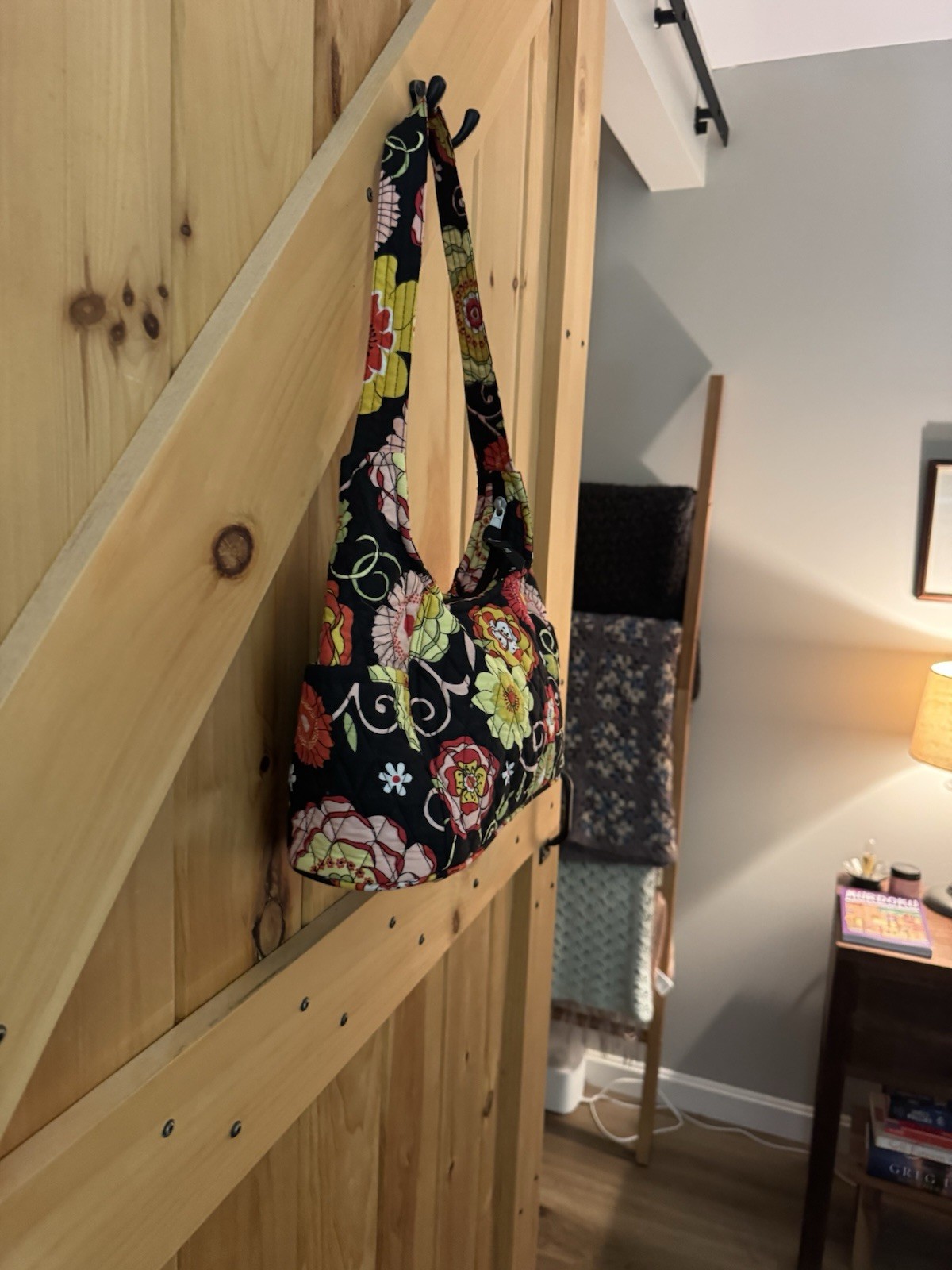 Bella Taylor Floral On Black Quilted Cotton Hobo Bag