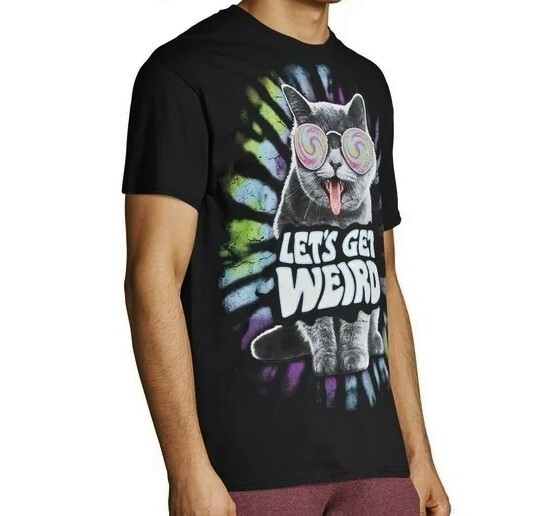 Cat Kitty Black Psychedelic Glasses LETS GET WEIRD 100% Cotton T-Shirt 3XL 54-56