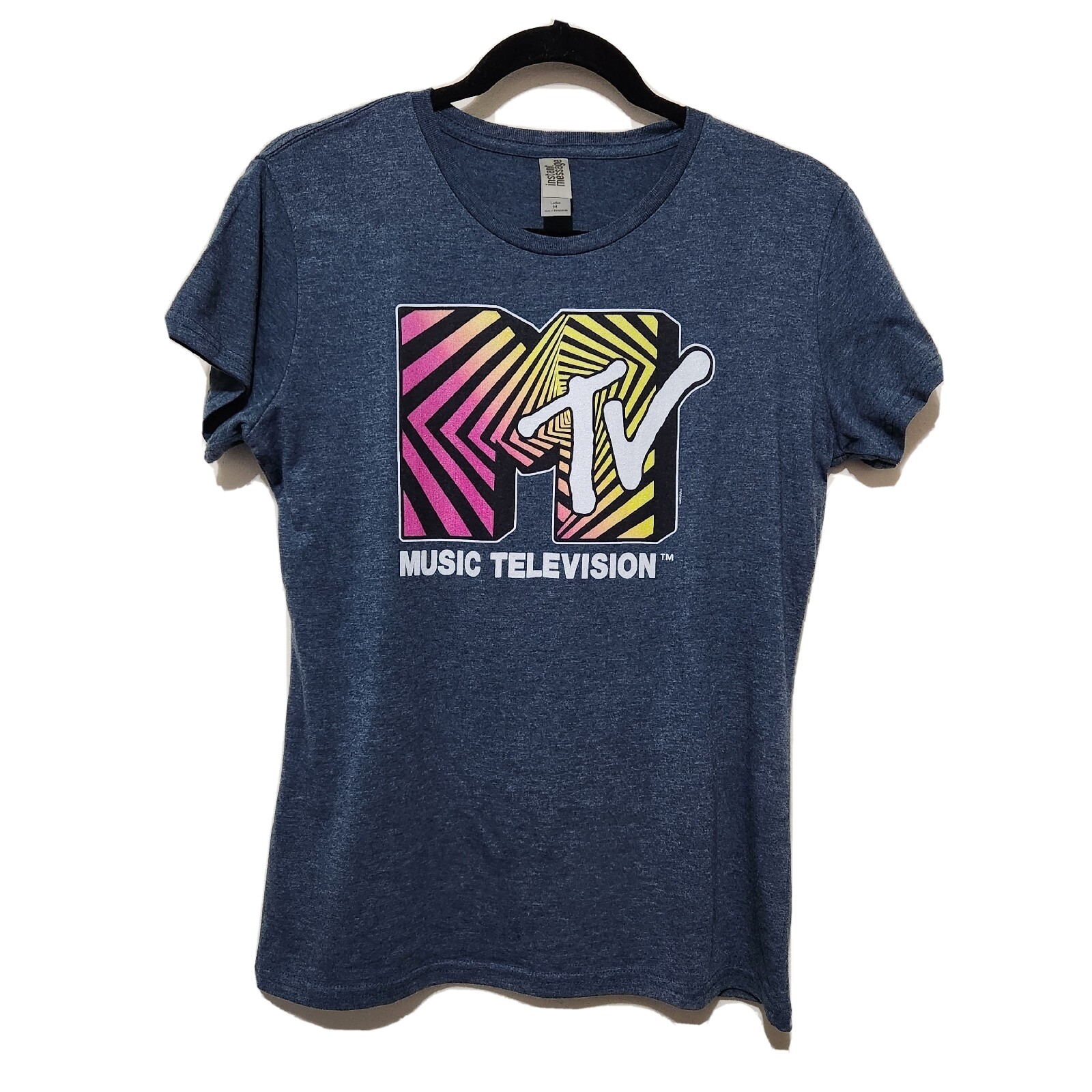 MTV Womens Graphic T-Shirt, Dark Blue, Size Medium, Cotton Blend